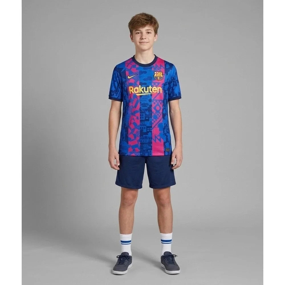 Nike FC Barcelona 2021-22 Champions League Home Jersey Youth XL Blue Pink DB6241